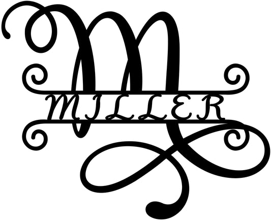Swirl Single leter Monogram with name in the middle - Bucktooth Designs